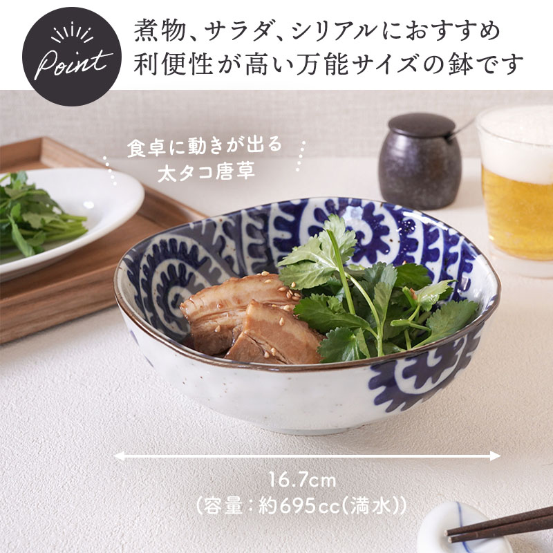 三角中鉢 16.7cm 太タコ唐草