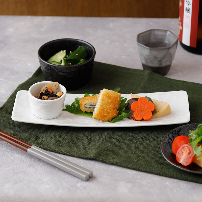 細角皿 24.5cm スレート調 ホワイト