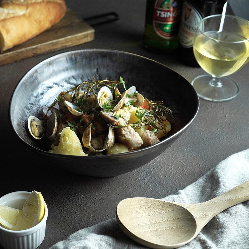 盛鉢 23cm 楕円型 鉄結晶