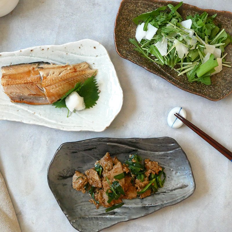 変形焼物皿 27cm 松風角皿 長角皿 長皿 焼き魚皿 お皿 皿 プレート