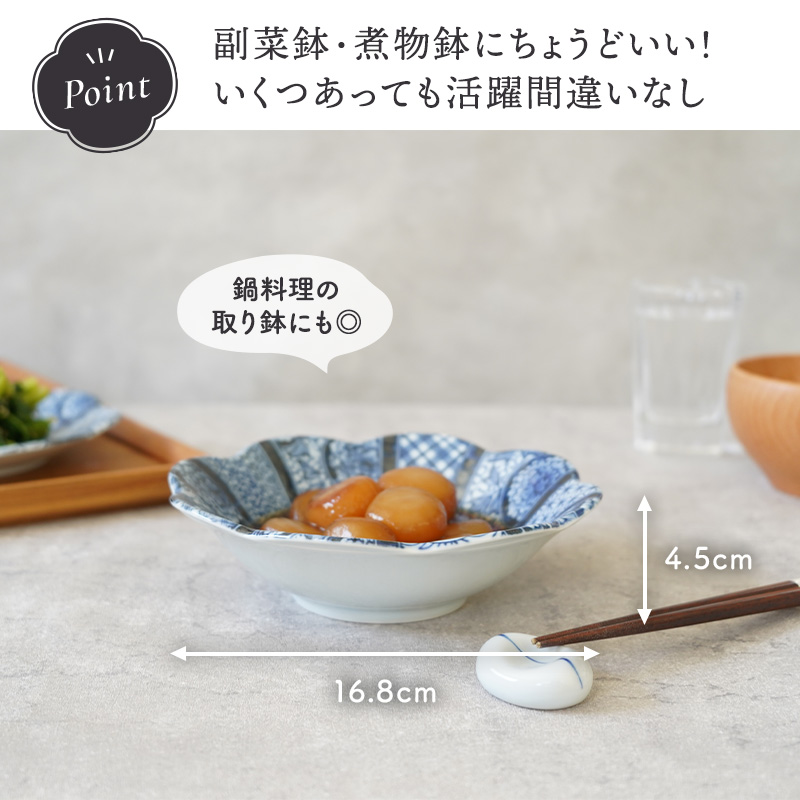 浅鉢 16.8cm 紺青華  柄プレート