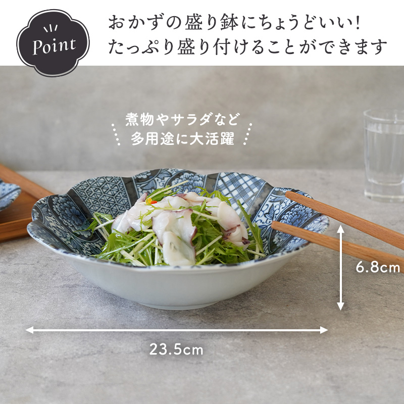 大鉢 23.5cm 紺青華  柄プレート