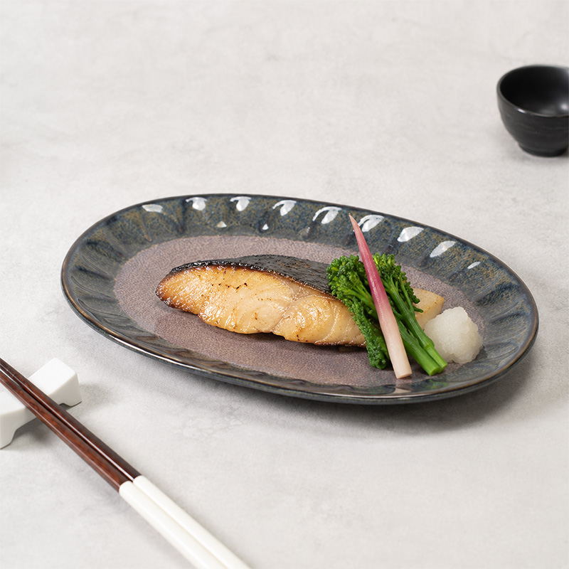 楕円皿 紫煌 しのぎ型