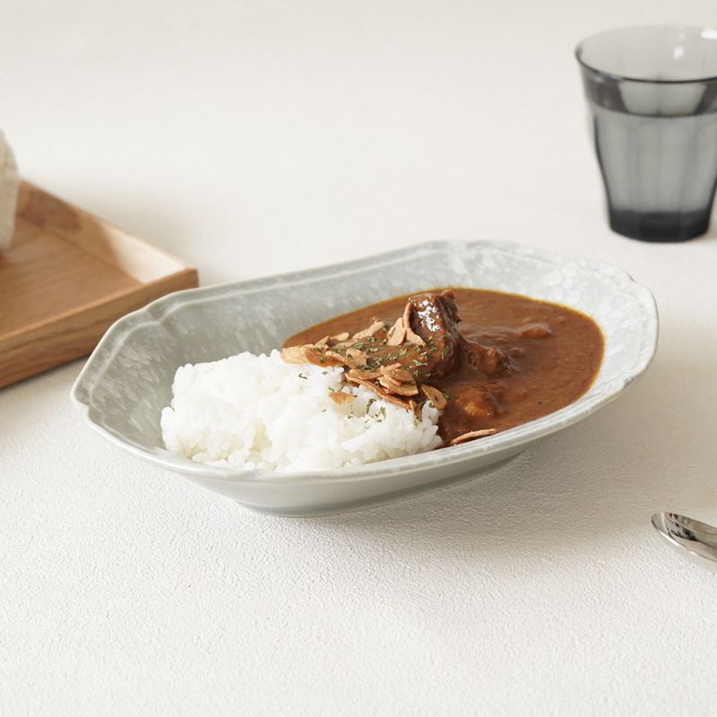 オーバルボウル 23cm 細雪 ささめゆき グレー