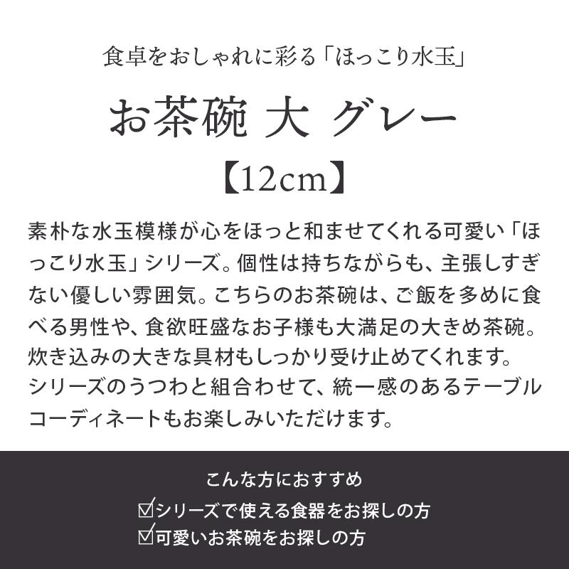 お茶碗 大 12cm ほっこり水玉 グレー
