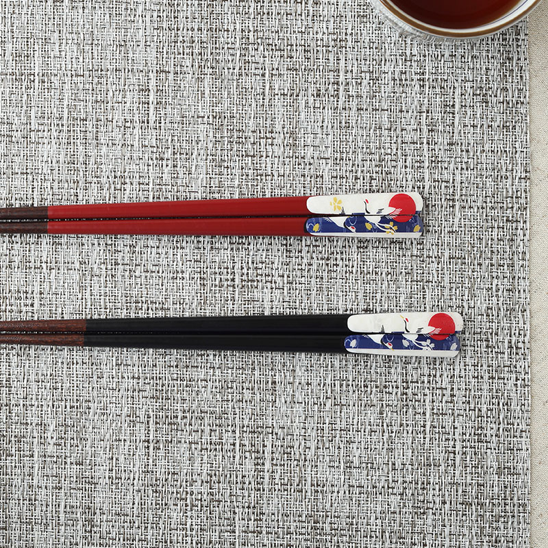 箸 23cm 天然木 滑り止め加工 夫婦鶴 