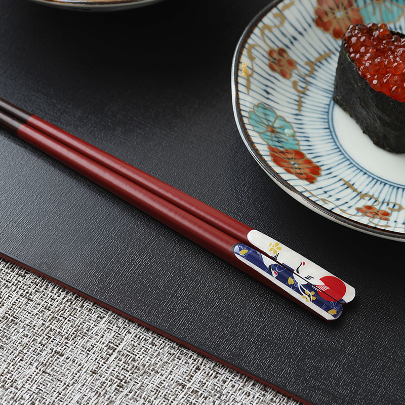 箸 23cm 天然木 滑り止め加工 夫婦鶴