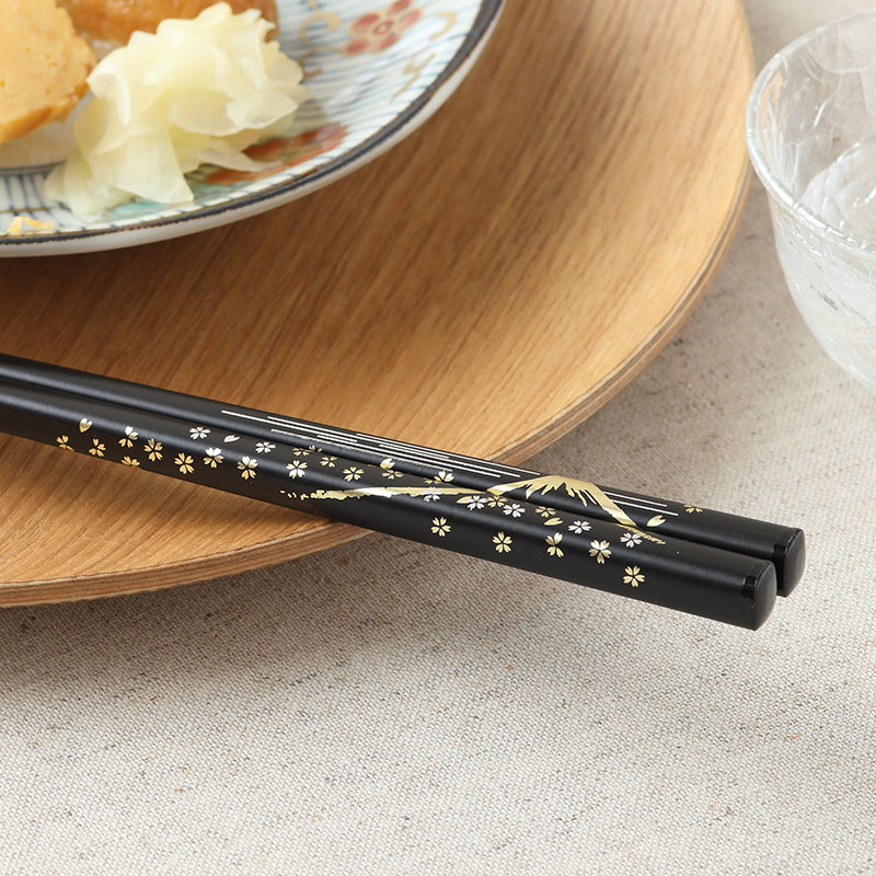 箸 23cm 天然木 食洗機対応 滑り止め加工 金彩富士 