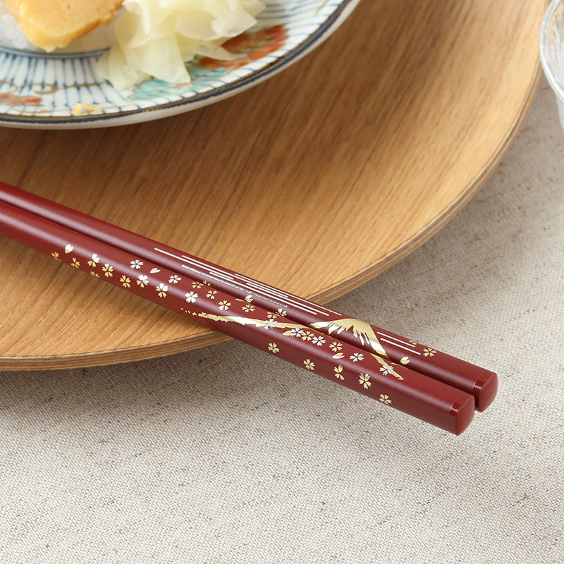 箸 23cm 天然木 食洗機対応 滑り止め加工 金彩富士 