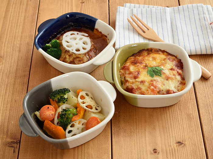 爆買グラタン皿 正角 バイカラー minoruba（ミノルバ）耐熱皿 オーブン