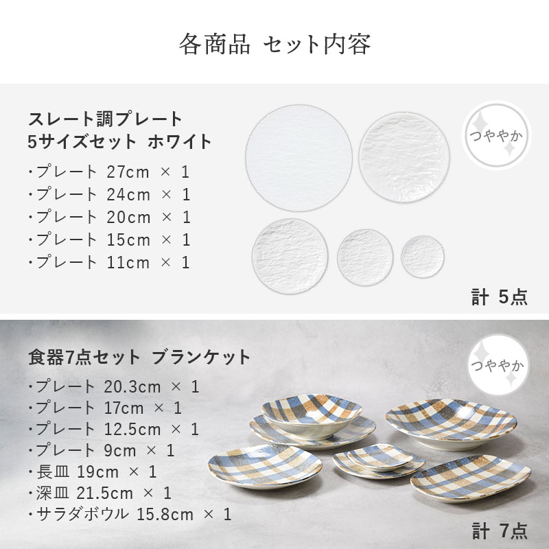 【eギフト専用】13種類から選べる食器セットギフトA セット内容 スレート調プレート・食器7点セット ブランケット