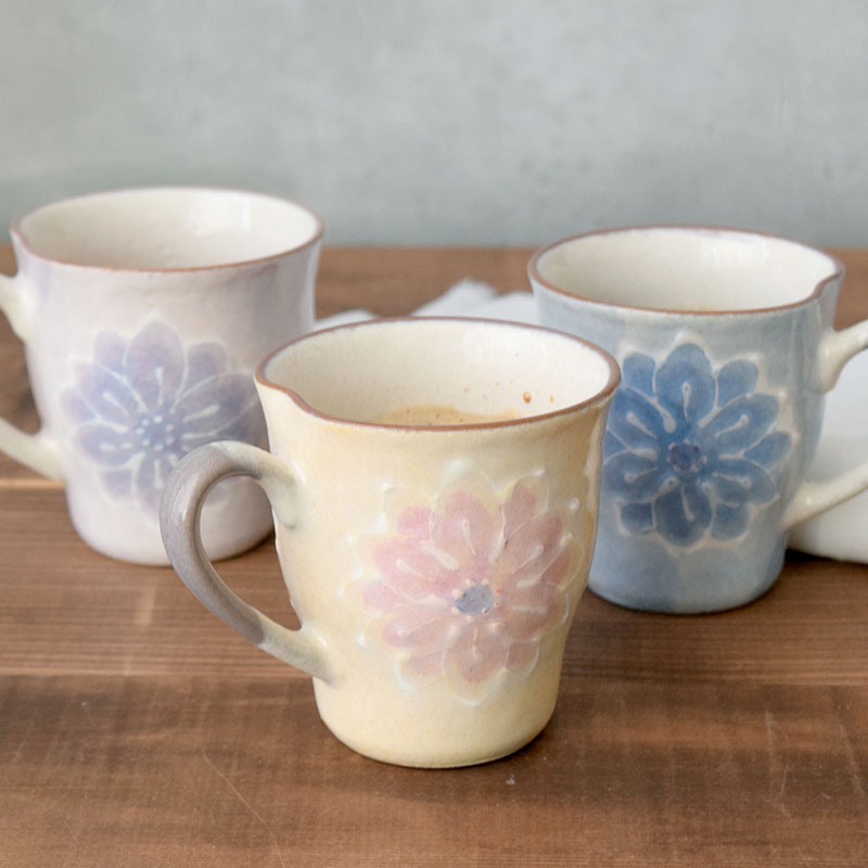 ペアマグカップ 淡彩花 手描き一珍 箱入り 送料無料