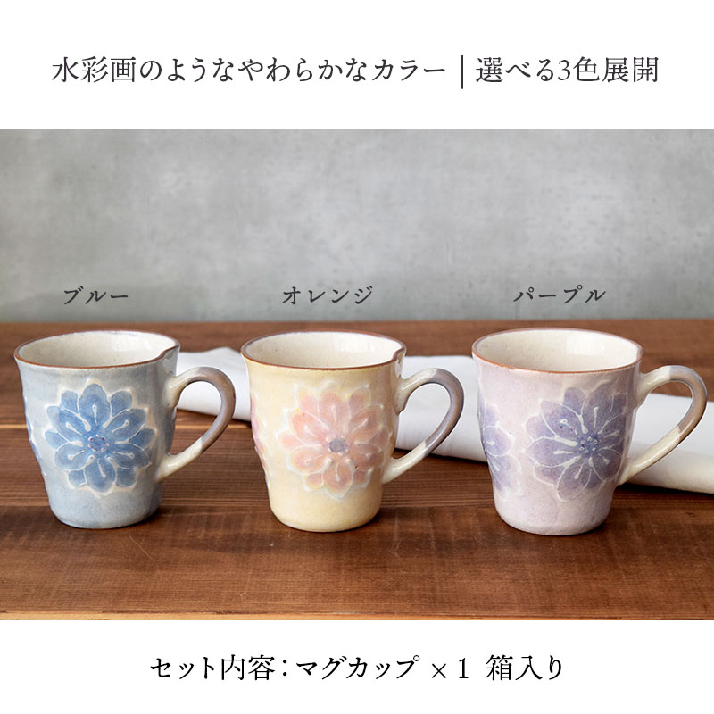 マグカップギフト 300cc 淡彩花 手描き一珍 箱入り