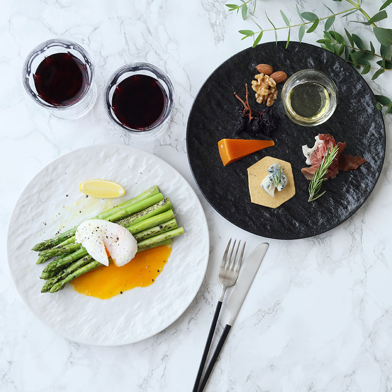 食器ギフト スレート調24cmプレート・箸ペアセット ホワイト×ブラック 送料無料