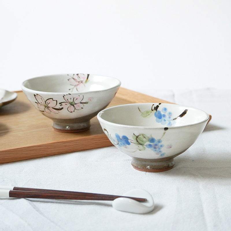 和食器ギフト 手描きのお茶碗＆お椀＆箸ペアセット 送料無料 桜×葡萄