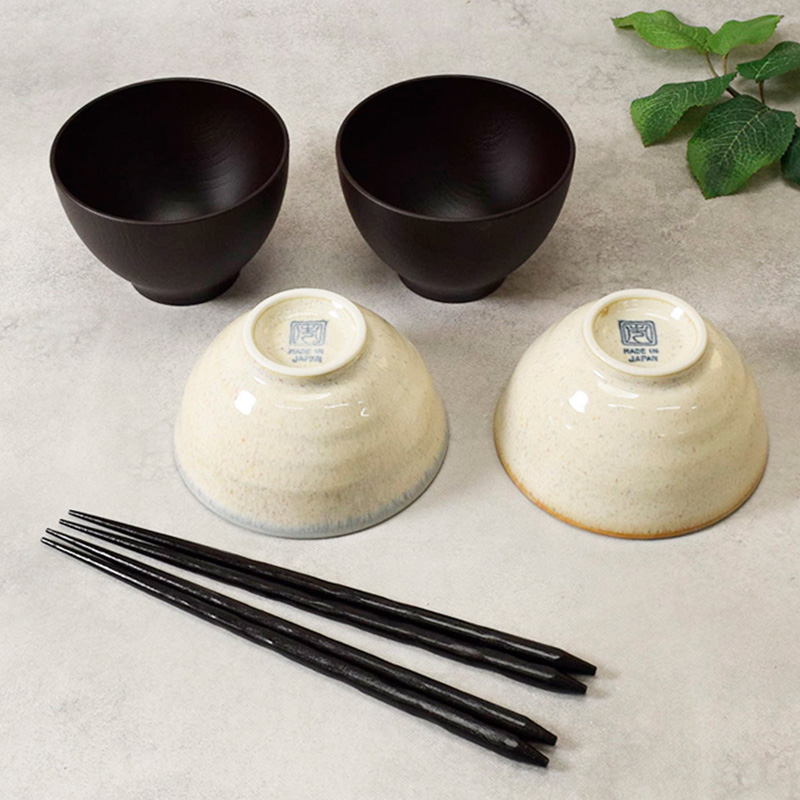 和食器ギフト 虹彩ベージュお茶碗＆お椀＆箸ペアセット 送料無料 青×茶