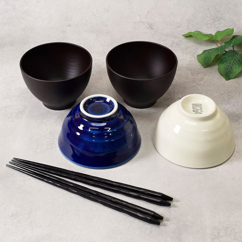 和食器ギフト 青十草お茶碗＆お椀＆箸ペアセット 送料無料 青×白