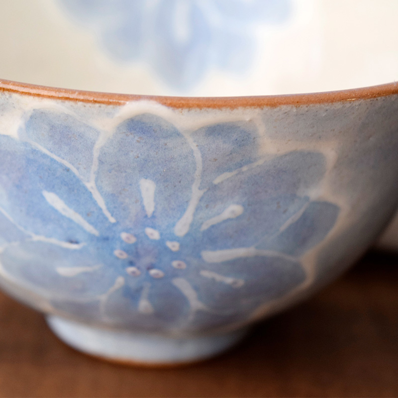 和食器ギフト 淡彩花お茶碗＆お椀＆箸ペアセット 送料無料 ブルー×オレンジ