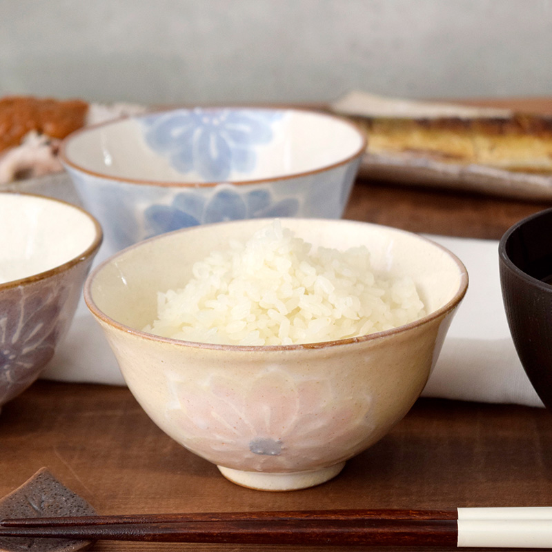 和食器ギフト 淡彩花お茶碗＆お椀＆箸ペアセット 送料無料 ブルー×オレンジ