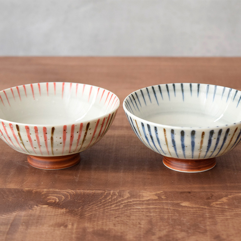 和食器ギフト 刷毛巻十草お茶碗＆お椀＆箸ペアセット 送料無料 青×赤