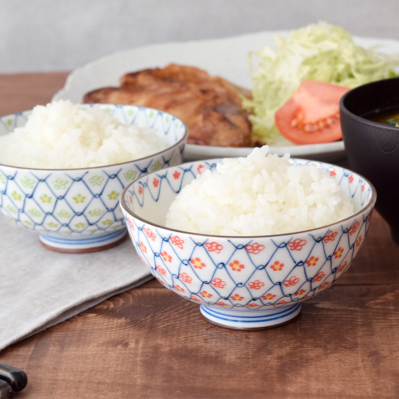 和食器ギフト 淡彩花お茶碗＆お椀＆箸ペアセット 送料無料 ヒワ×赤