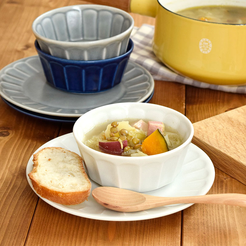 食器ギフト しのぎお花のリムプレート18cm＆ボウル小＆フォークペアセット 送料無料