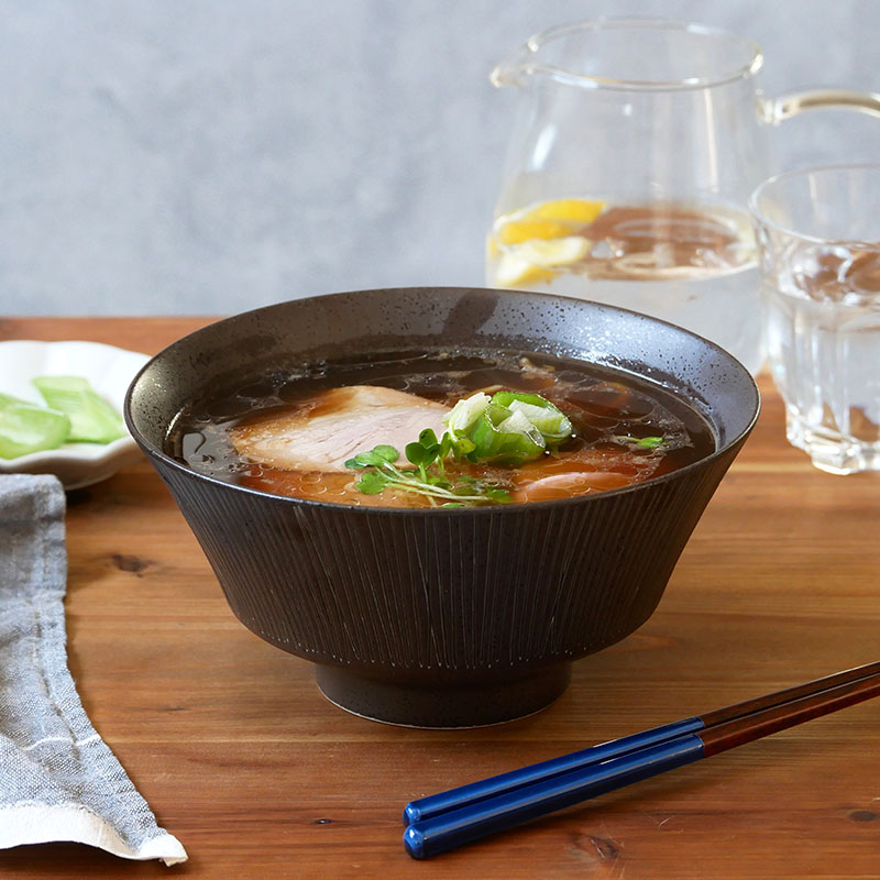 食器ギフト Rimwireラーメンどんぶり＆レンゲ＆箸 ペアセット 送料無料 黒×白