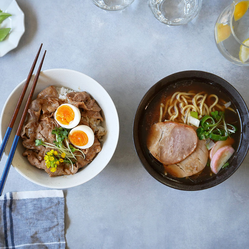 食器ギフト Rimwireラーメンどんぶり＆レンゲ＆箸 ペアセット 送料無料 黒×白