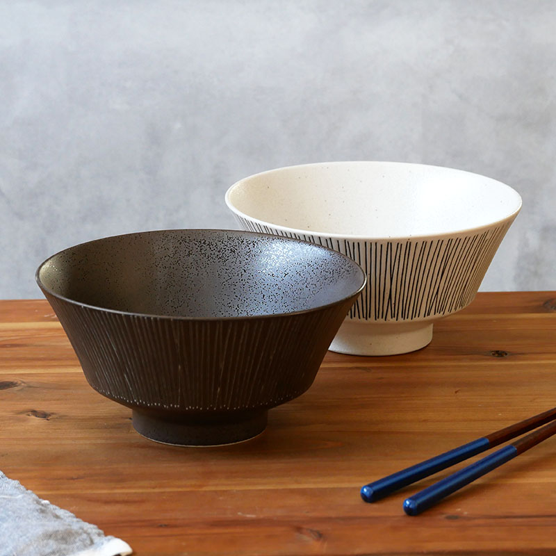 食器ギフト Rimwireラーメンどんぶり＆レンゲ＆箸 ペアセット 送料無料 黒×白