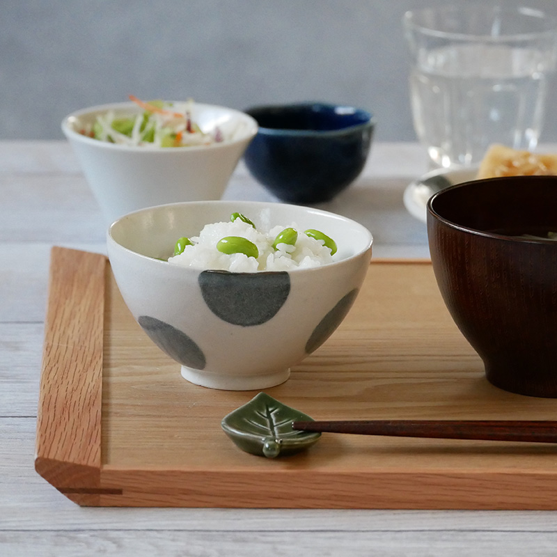 ほっこり水玉お茶碗＆お椀＆箸ペアセット 送料無料 グレー×白