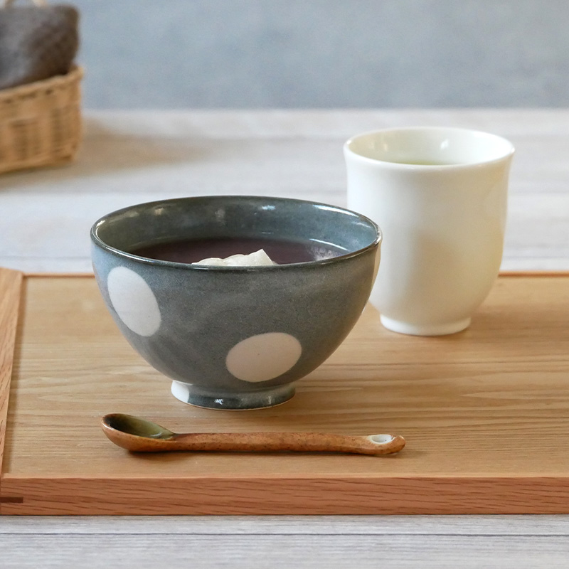 ほっこり水玉お茶碗＆お椀＆箸ペアセット 送料無料 グレー×白