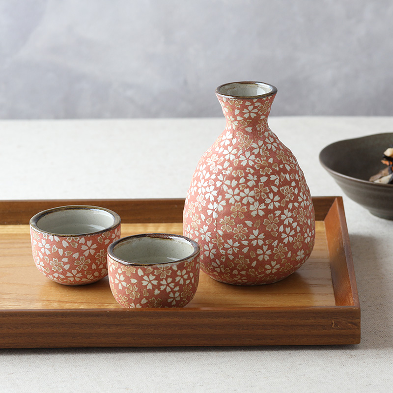 花ちらし 酒器揃 紅色