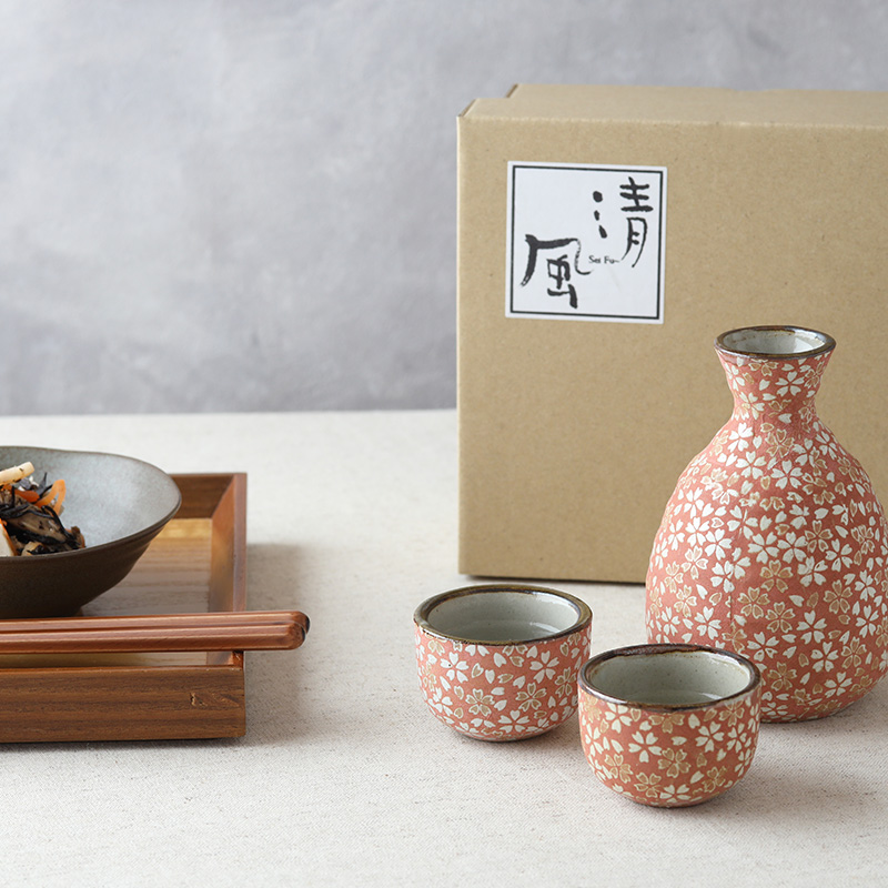 花ちらし 酒器揃 紅色 酒器 日本酒 徳利 お猪口