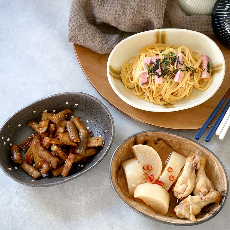 和食器ギフト 楕円パスタ・カレー皿 トリオセット Wabisabi 箱入り