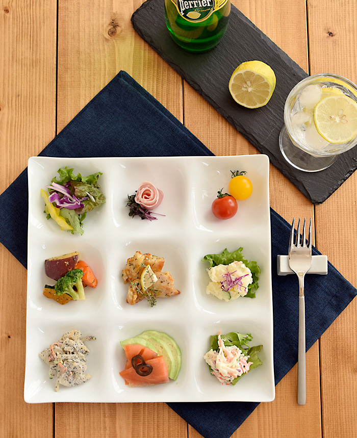 ビュッフェプレート 9品皿 ホワイトグッドデザイン賞 大皿 角皿