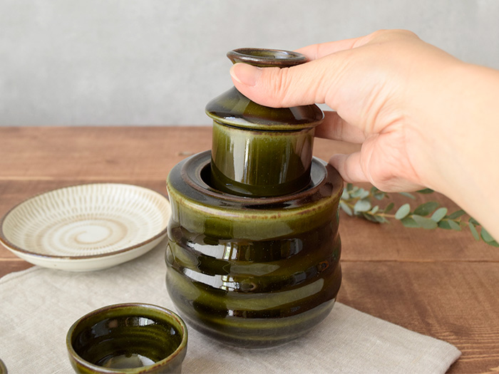 酒器セット　ギフト　酒燗器・盃×2　新緑