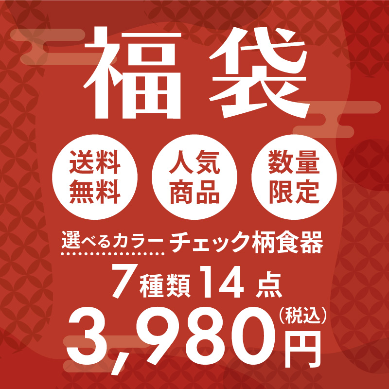 2025年福袋 選べるカラー！おしゃれなチェック柄食器14点セット