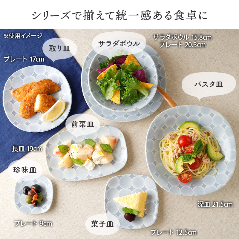 長皿 19cm 4枚セット アクア・セル 丸角型 デザインと使い方