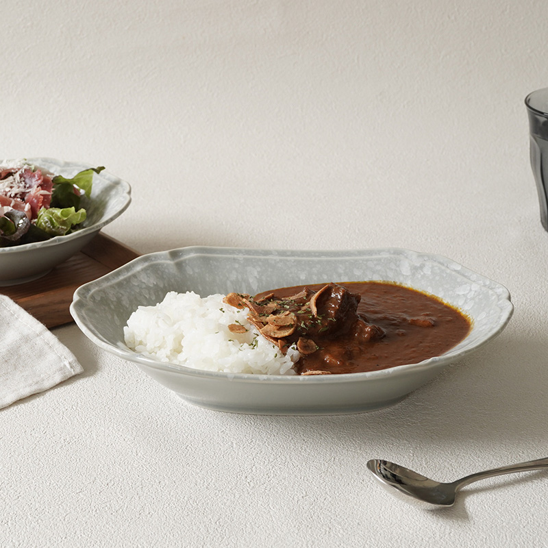 オーバルボウル 23cm 2枚セット 細雪 ささめゆき グレー 割引セット