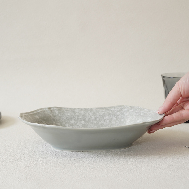 オーバルボウル 23cm 2枚セット 細雪 ささめゆき グレー 割引セット