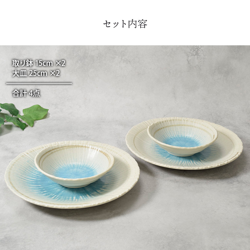 大皿 ＆取り鉢 2人用 4枚セット 2サイズ×各2枚 雫 和食器 セット内容