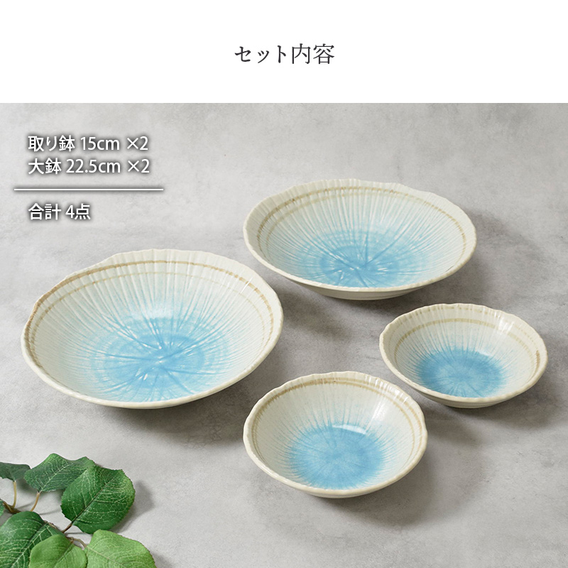 大鉢 ＆取り鉢 2人用 ボウル 4枚セット 2サイズ×各2枚 雫 和食器 セット内容