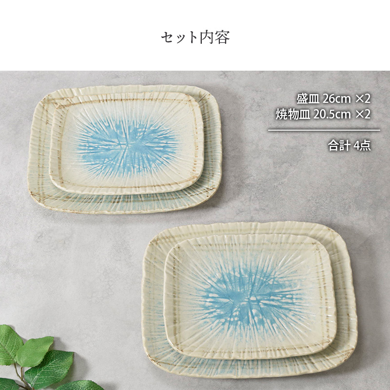 盛皿 ＆ 焼物皿 2人用 4枚セット 2サイズ×各2枚 雫 和食器 セット内容