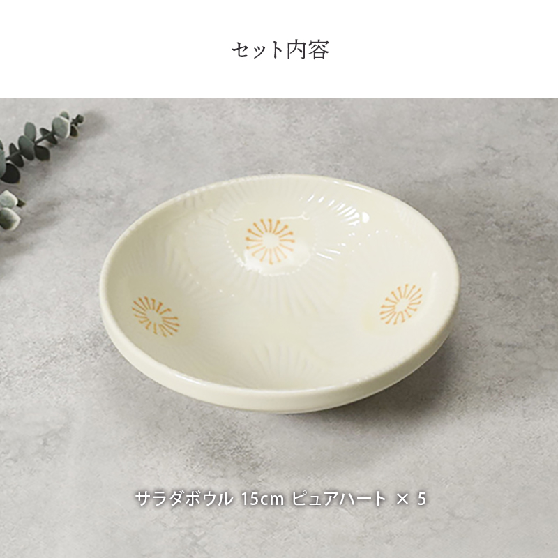 サラダボウル 15cm 5点セット ピュアハート セット内容