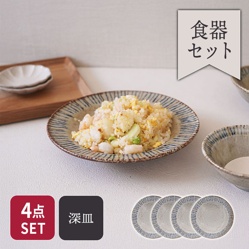 リム型深皿 21.5cm 4点セット 松葉