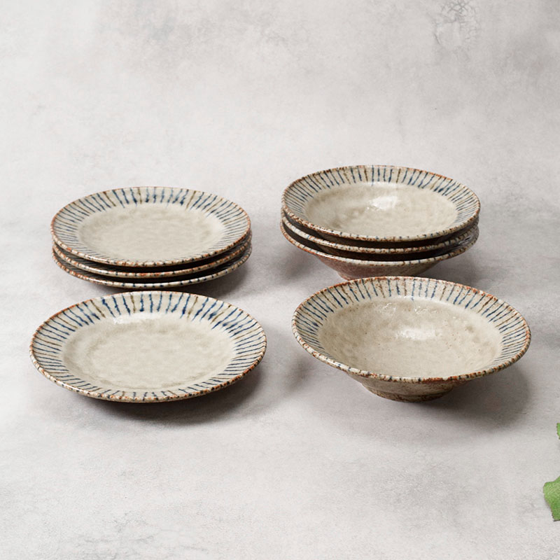 リム型 プレート 小 17cm ＆ ボウル 中 17.5cm 松葉 各4点 合計8点セット 松葉 送料無料