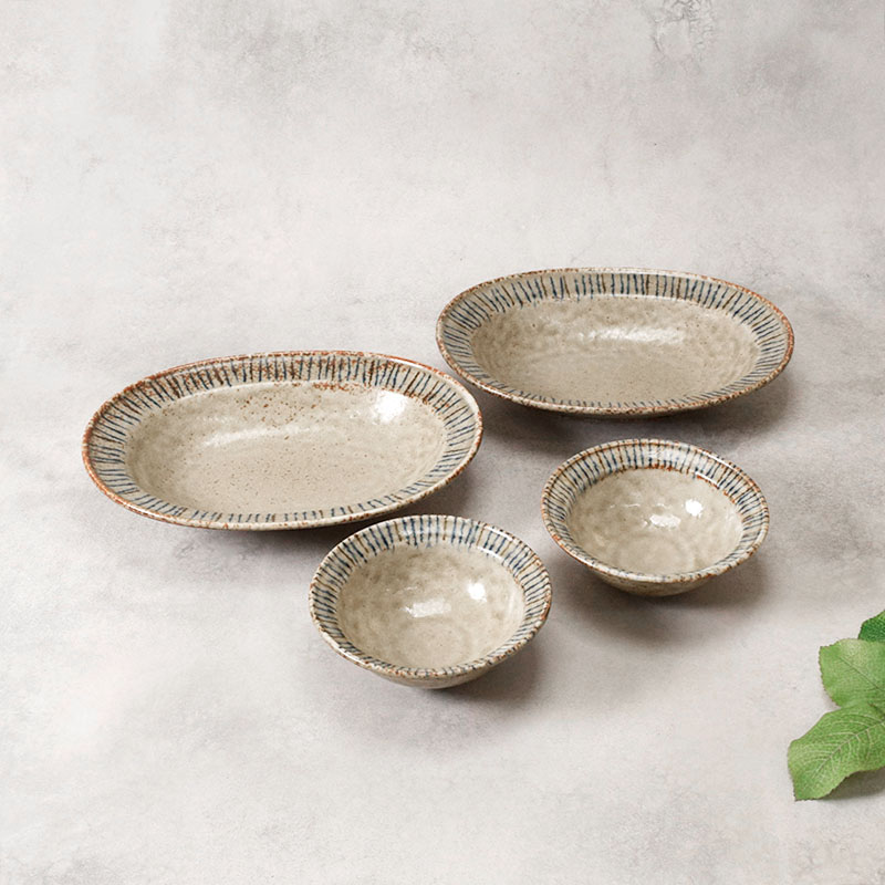 リム型楕円鉢 23.5cm ＆ ボウル 小 12.6cm 松葉 各2点 合計4点セット 松葉 送料無料