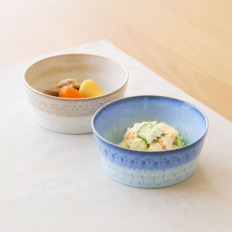 大皿 ＆ 小鉢 2人用 4点セット スモークリース 印花型 デザインと使い方