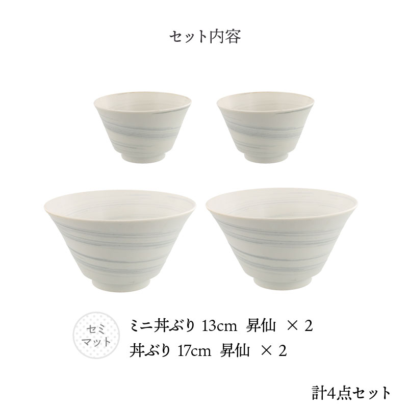 丼ぶり 17cm ＆ ミニ丼ぶり 2人用 4点セット 昇仙 セット内容