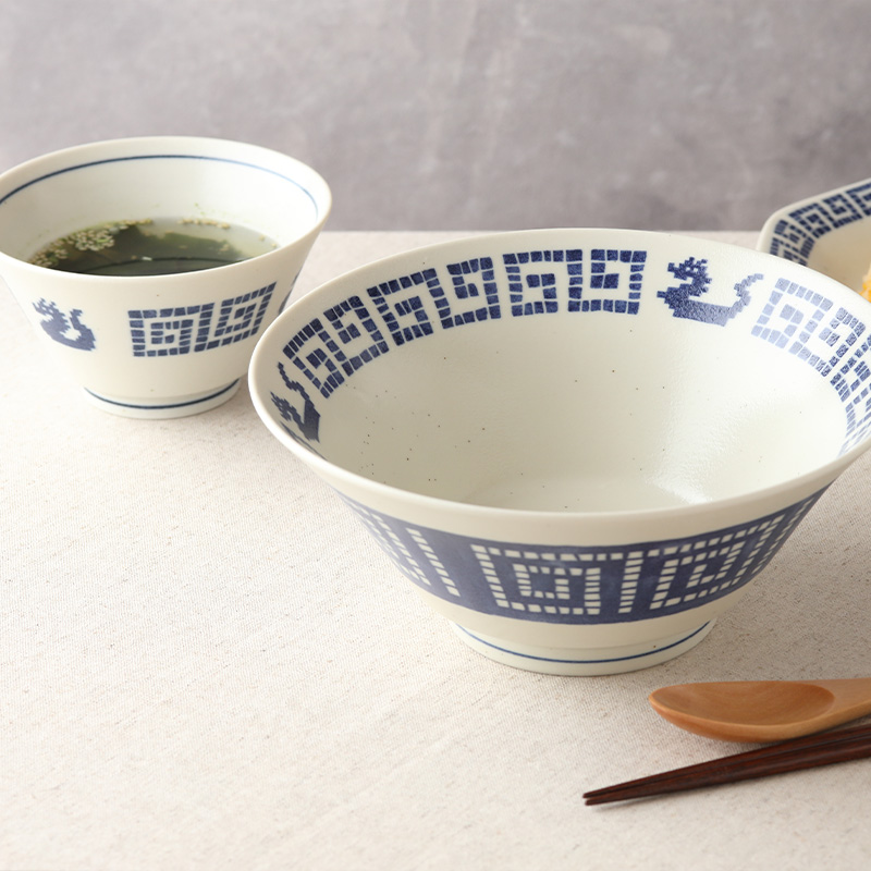 ラーメンどんぶり 21cm ＆ 小どんぶり 13cm 各2点 合計4点セット 雷紋龍 中華食器